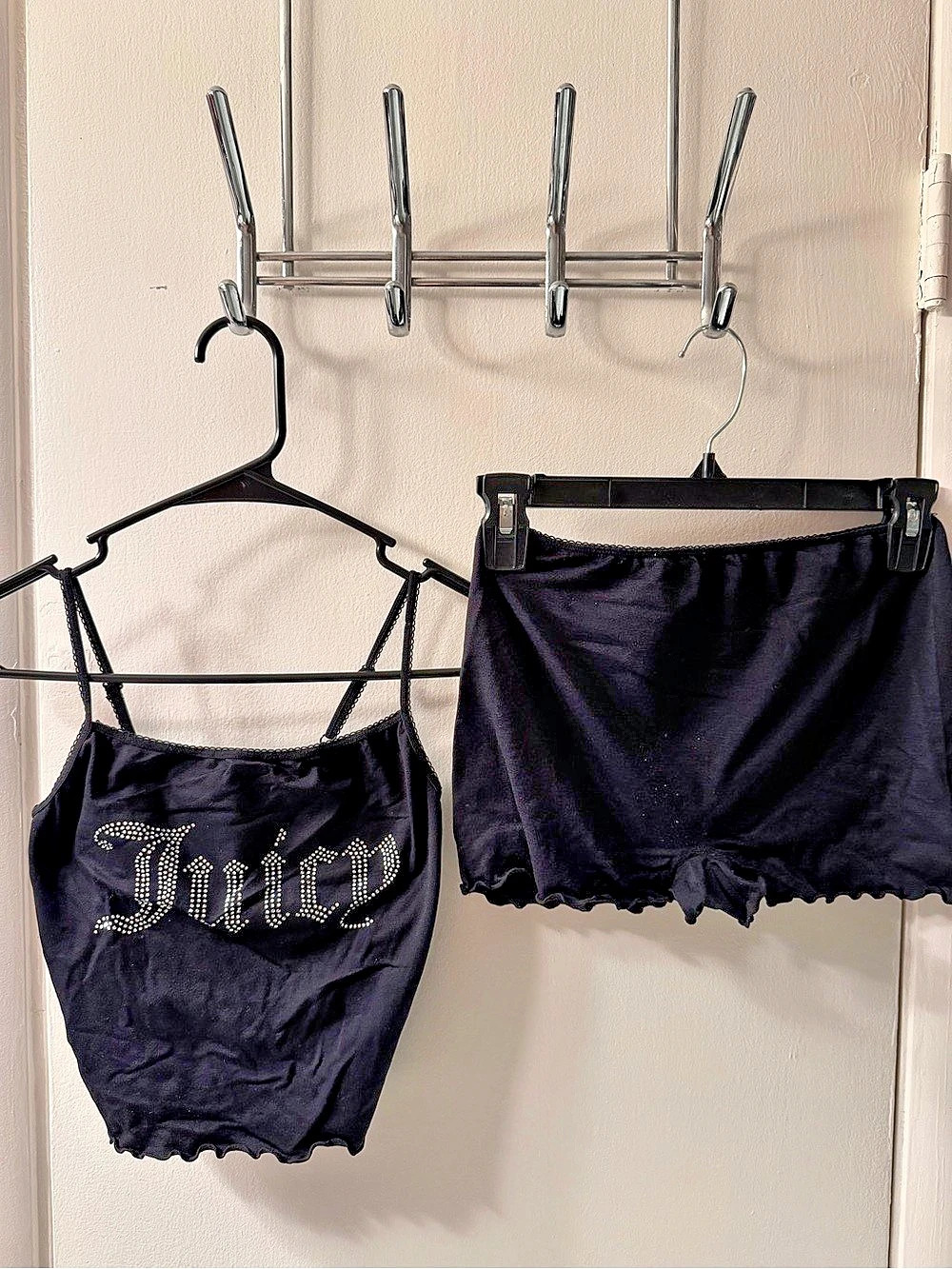 Juicy Couture Rhinestone Juicy Logo Cami and Boy Shorts Set Black Medium